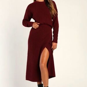 Lulu's Burgundy Knit Sweater Dress